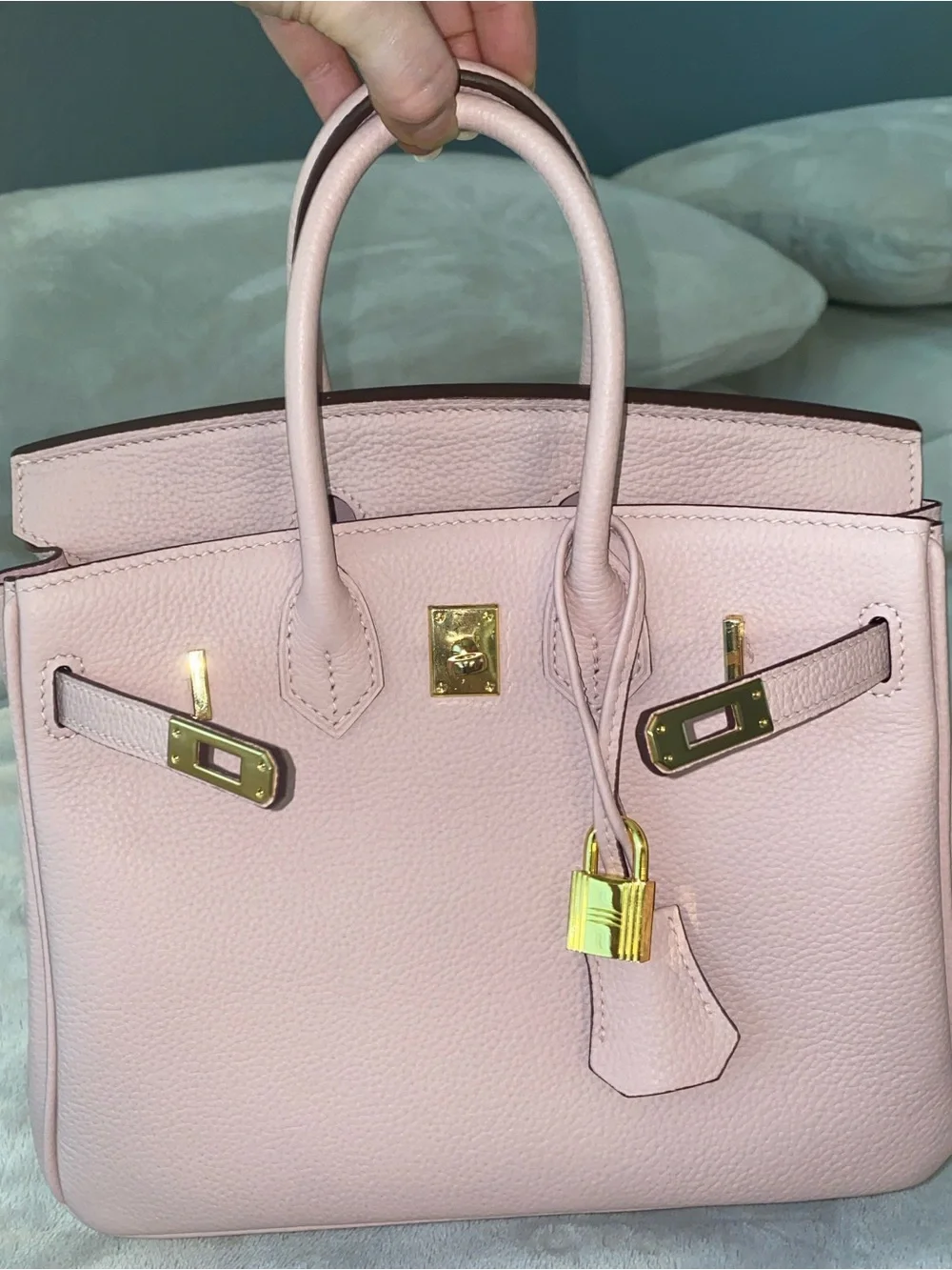 25cm light pink Togo leather top handle handbag bk25